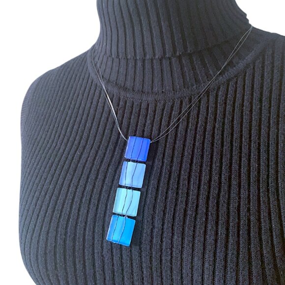 2x18$ 🎁 💎CREATION - Short necklace Wire & ceramic squares (line of 4) - blue - Picture 1 of 9